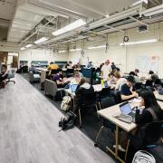 Students studying in the revamped Physics Help Room
