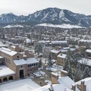 aerial view of a snowy campus